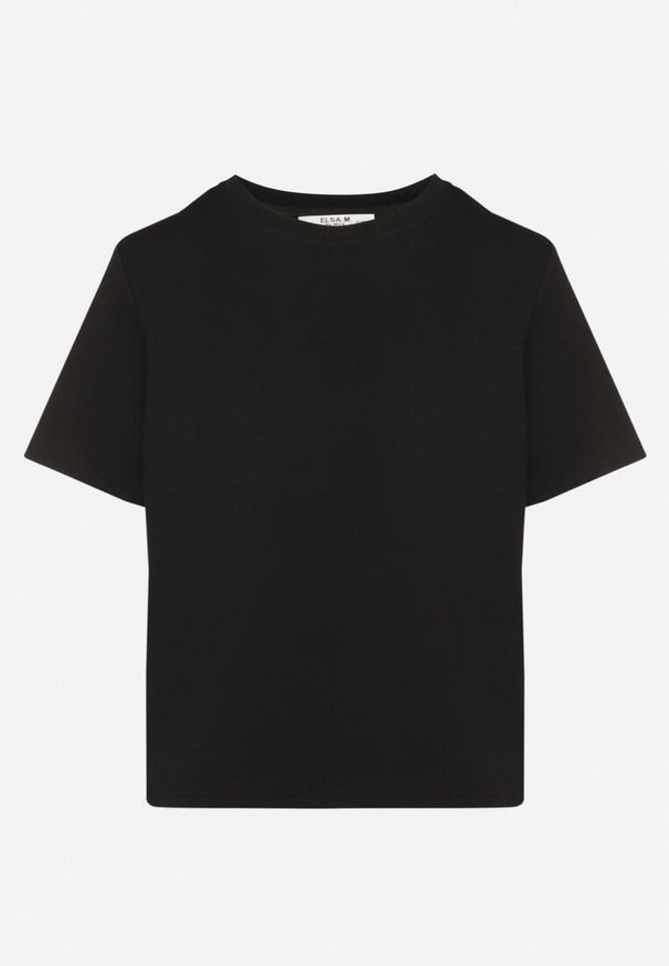 Born2be - Czarny Bawełniany T-shirt z Grubszej Bawełny Tiariane. Okazja: na co dzień, na spotkanie biznesowe, do pracy. Kolor: czarny. Materiał: bawełna. Styl: biznesowy, klasyczny, elegancki, casual