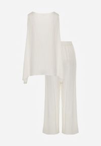 Born2be - Biały Rustykalny Komplet z Wiskozy i Lnu Spodnie i Bluzka z Haftem Acalerodia. Kolor: biały. Materiał: wiskoza, len. Wzór: haft #5