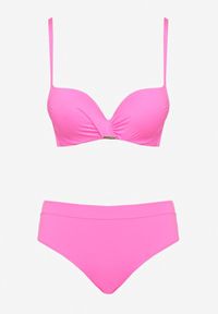 Born2be - Fuksjowe Bikini Dwuczęściowy z Push-Up i Klasyczne Figi Olubia. Kolor: różowy. Wzór: aplikacja