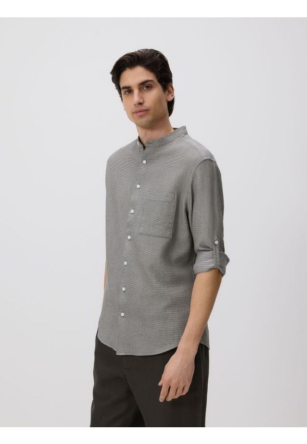 Reserved - Bawełniana koszula slim fit - ciemnoszary. Kolor: szary. Materiał: bawełna