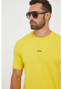 BOSS Orange - Boss Orange t-shirt męski kolor żółty gładki. Kolor: żółty. Materiał: bawełna, materiał. Wzór: gładki #5