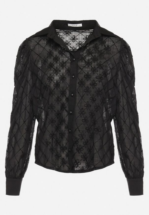 Born2be - Czarna Koszula Transparentna z Bufkami na Rękawach Oslia. Kolor: czarny