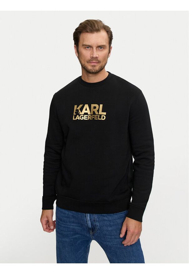 Karl Lagerfeld - KARL LAGERFELD Bluza 705091 544917 Czarny Regular Fit. Typ kołnierza: dekolt w karo. Kolor: czarny. Materiał: bawełna