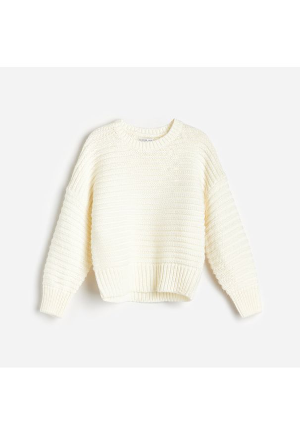 Reserved - Prążkowany sweter z domieszką wełny - Kremowy. Kolor: kremowy. Materiał: wełna, prążkowany