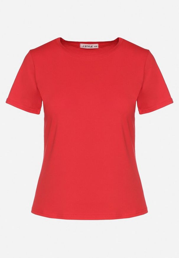 Born2be - Czerwony Klasyczny T-shirt z Bawełny Lorali. Okazja: na spacer. Kolor: czerwony. Materiał: bawełna. Wzór: gładki. Styl: klasyczny