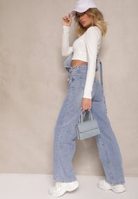 Renee - Niebieskie Regulowane Jeansy Ogrodniczki o Szerokim Kroju Felorien. Okazja: na co dzień. Kolor: niebieski. Styl: elegancki, casual #4