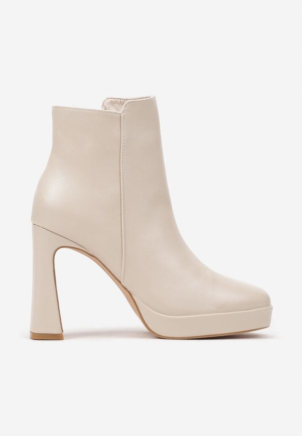 Renee - Beżowe Botki na Słupku w Minimalistycznym Stylu Atarvia. Okazja: na co dzień. Kolor: beżowy. Materiał: jeans, bawełna. Obcas: na słupku. Styl: elegancki, casual