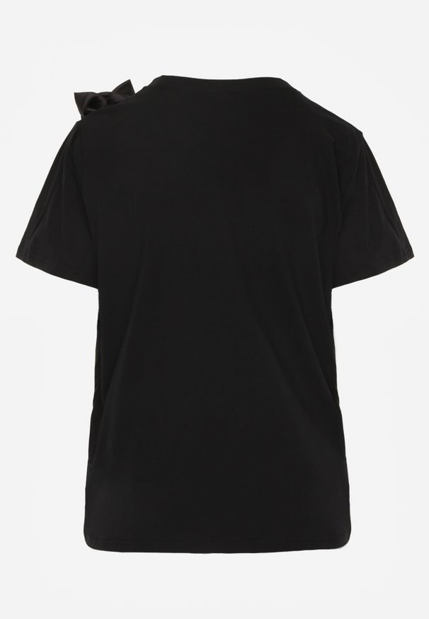 Renee - Czarny Bawełniany T-shirt o Klasycznym Kroju z Kwiatowymi Aplikacjami 3D Morgane. Okazja: do pracy. Kolor: czarny. Materiał: bawełna. Wzór: aplikacja, kwiaty. Styl: klasyczny