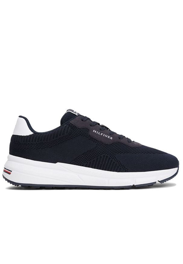 TOMMY HILFIGER - Buty męskie Tommy Hilfiger Lightweight RWB Knit FM0FM05423-DW5 - granatowe. Okazja: na co dzień. Kolor: niebieski. Materiał: dzianina, tkanina, poliester, materiał. Szerokość cholewki: normalna