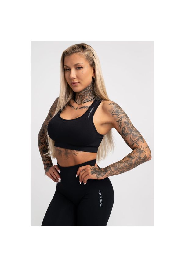 GYM GLAMOUR - Stanik fitness cardio damski Gym Glamour compress. Kolor: czarny. Sport: fitness