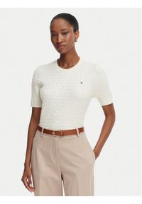 TOMMY HILFIGER - Tommy Hilfiger Sweter Cable Fine WW0WW41787 Kremowy Regular Fit. Kolor: kremowy. Materiał: bawełna #1