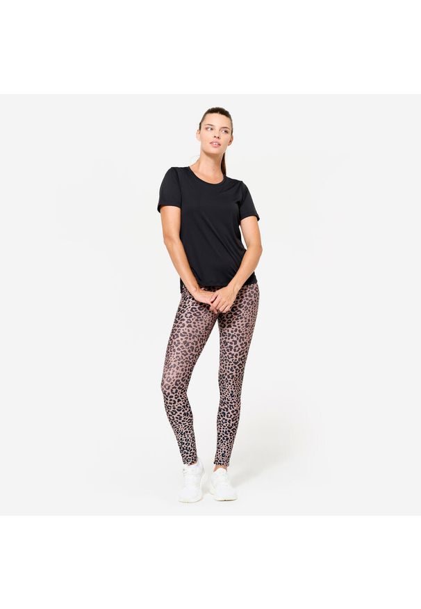 DOMYOS - Legginsy fitness damskie Domyos. Kolor: beżowy. Materiał: poliester, materiał, elastan. Sport: fitness