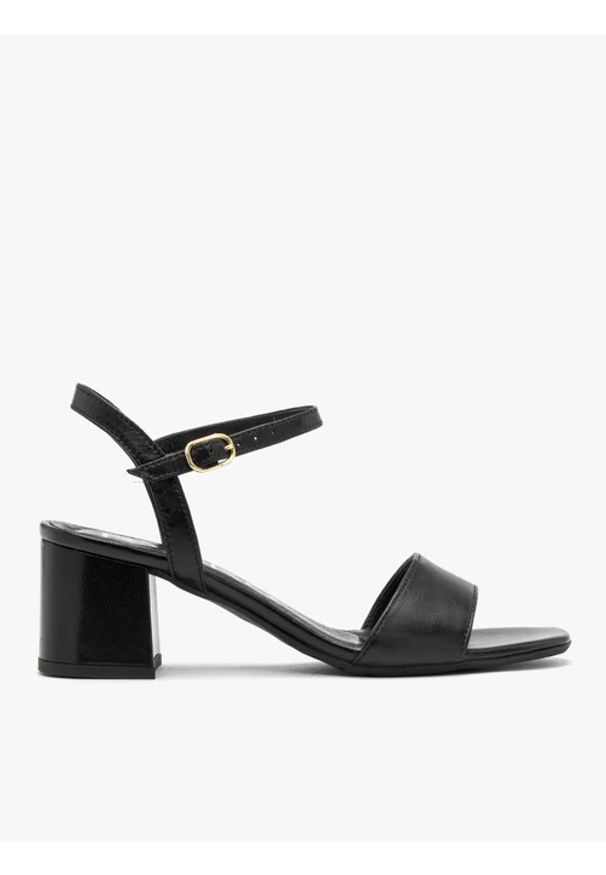 Ryłko - Czarne sandały na obcasie typu klocek. Kolor: czarny. Materiał: skóra. Obcas: na obcasie. Styl: street. Wysokość obcasa: średni
