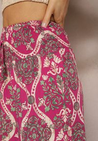 Renee - Ciemnofioletowe Spodnie Szerokie z Wiskozy w Ornamentalny Wzór High Waist Cramelia. Stan: podwyższony. Kolor: fioletowy. Materiał: wiskoza. Długość: długie #4