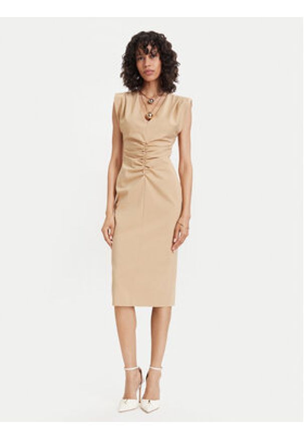 ACCESS FASHION Sukienka koktajlowa 63-3409-162 Beżowy Regular Fit. Kolor: beżowy. Materiał: syntetyk. Styl: wizytowy