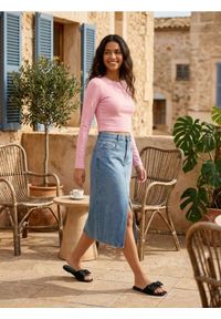 Sinsay - Koszulka z długim rękawem basic - różowy. Kolor: różowy. Długość rękawa: długi rękaw. Długość: długie