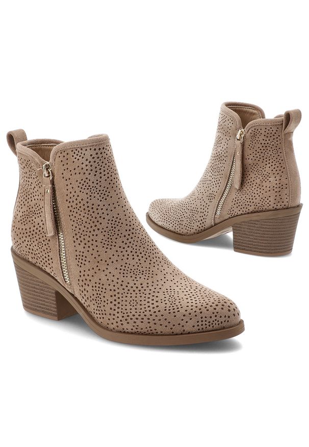 Beżowe Botki S.Barski Modne Kowbojki Damskie. Okazja: na co dzień. Zapięcie: zamek. Kolor: beżowy. Materiał: syntetyk, materiał. Obcas: na obcasie. Styl: casual, elegancki. Wysokość obcasa: średni