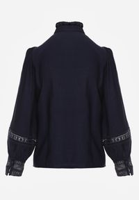 Renee - Granatowa Koszula ze Stójką i Koronką Phaeninca. Okazja: na co dzień. Typ kołnierza: kołnierzyk stójkowy. Kolor: niebieski. Materiał: koronka. Wzór: koronka. Styl: elegancki, casual #7