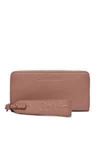 Calvin Klein Duży Portfel Damski Gracie Wallet W/Strap Lg K60K611388 Różowy. Kolor: różowy. Materiał: skóra