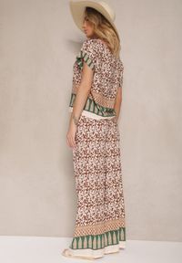 Renee - Brązowy Komplet z Bawełny w Print Boho Szerokie Spodnie i Koszulka Telanitha. Kolor: brązowy. Materiał: bawełna. Wzór: nadruk #5