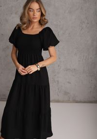 Renee - Czarna Sukienka z Wiskozy o Rozkloszowanym Kroju z Bufiastymi Rękawkami Rosena. Kolor: czarny. Materiał: wiskoza. Długość rękawa: krótki rękaw. Sezon: lato. Typ sukienki: rozkloszowane. Długość: maxi #7