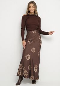 Born2be - Brązowa Kwiatowa Spódnica z Wysokim Stanem Esalera. Okazja: na co dzień. Stan: podwyższony. Kolor: brązowy. Wzór: kwiaty. Styl: elegancki, casual, klasyczny #6