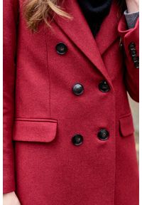 Marie Zélie - Płaszcz wełniany Debora ciemnoczerwony. Kolor: czerwony. Materiał: wełna. Wzór: motyw zwierzęcy, ze splotem. Sezon: zima. Styl: klasyczny #7