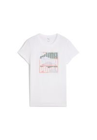 Puma - Damska koszulka GRAPHICS Mountain PUMA White. Kolor: biały. Materiał: guma. Wzór: nadruk. Sport: fitness