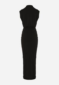 Born2be - Czarna Sukienka Maxi Dopasowana z Poduszkami w Ramionach i Rozcięciem na Boku Ocrana. Okazja: na ślub cywilny, na imprezę, na wesele. Kolor: czarny. Typ sukienki: dopasowane. Styl: klasyczny, elegancki. Długość: maxi #5