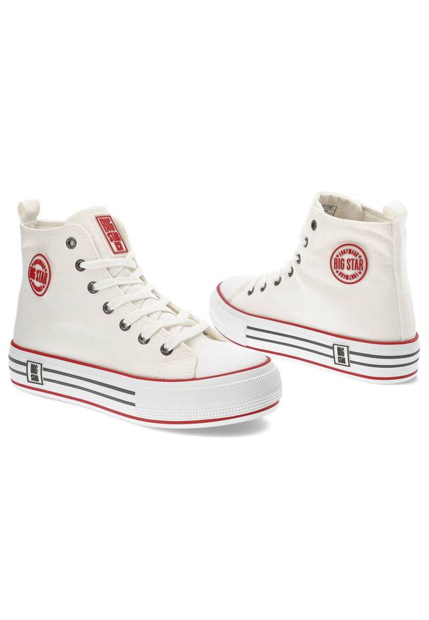 Big-Star - Białe Trampki Big Star Damskie Stylowe Buty. Kolor: biały. Materiał: materiał. Szerokość cholewki: normalna. Sezon: lato. Styl: elegancki