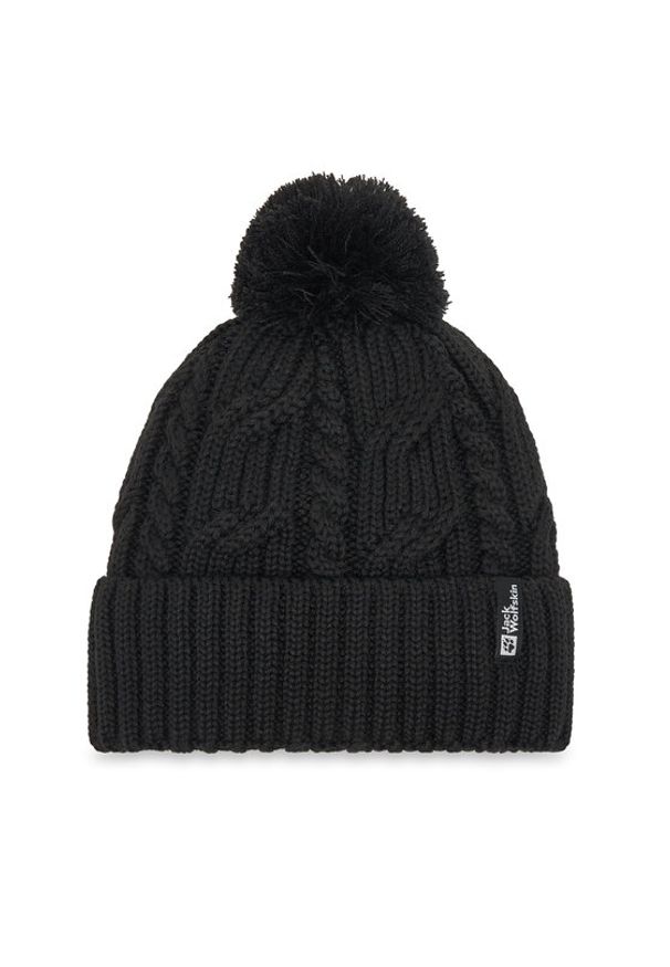 Jack Wolfskin Czapka Pompom 1905092 Czarny. Kolor: czarny. Materiał: wełna, materiał