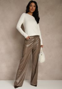 Renee - Biały Gładki Sweter w Minimalistycznym Stylu Tevra. Okazja: na co dzień. Kolor: biały. Materiał: jeans. Wzór: gładki. Styl: casual, klasyczny #3