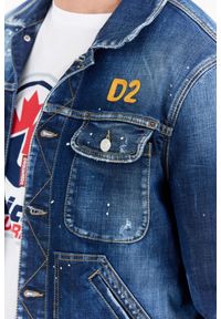 DSQUARED2 Jeansowa kurtka dan jean z żółtym logo. Kolor: niebieski. Materiał: jeans