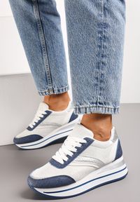 Renee - Niebiesko-Białe Sneakersy na Piankowej Podeszwie z Brokatowymi Wstawkami Ahova. Kolor: niebieski. Szerokość cholewki: normalna