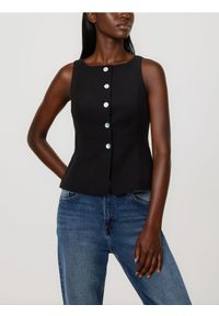 Reserved - Taliowana kamizelka garniturowa - czarny. Kolor: czarny. Materiał: tkanina. Wzór: gładki