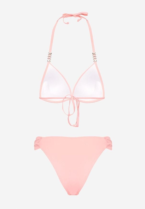 Born2be - Różowe Bikini Biustonosz Push Up z Wiązaniem i Majtki Figi Miraviela. Kolor: różowy. Wzór: ażurowy, haft