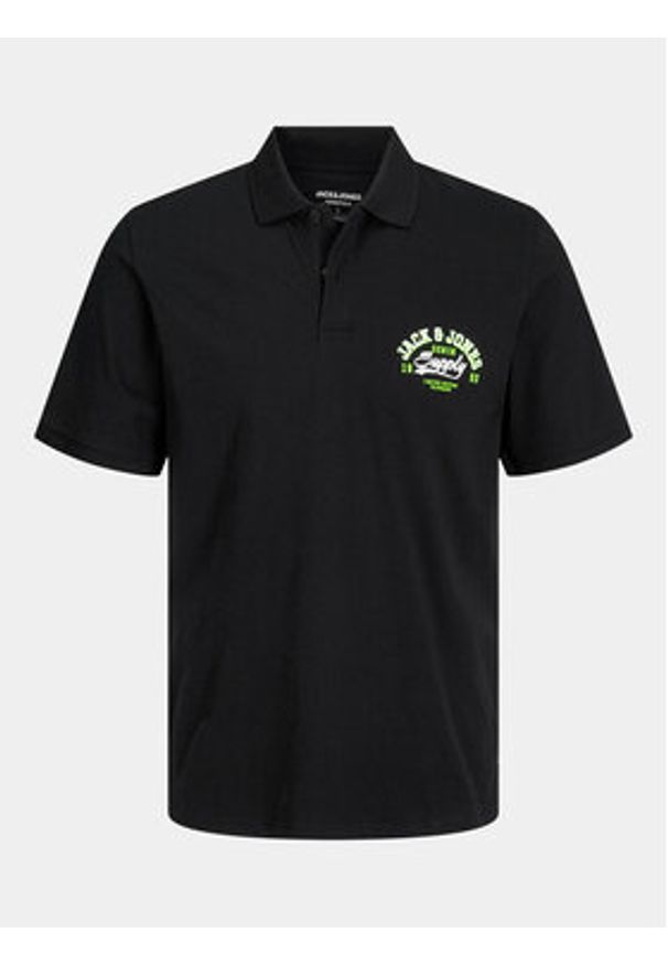 Jack & Jones - Jack&Jones Polo Logo 12246692 Czarny Standard Fit. Typ kołnierza: polo. Kolor: czarny. Materiał: bawełna