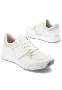 Białe Sneakersy Rieker Sportowe Obuwie Damskie. Okazja: na co dzień. Kolor: biały. Materiał: jeans, syntetyk, materiał. Szerokość cholewki: normalna #5