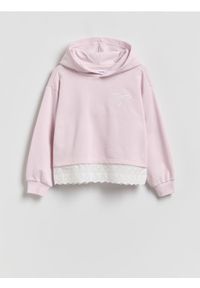 Reserved - Bawełniana bluza z koronką - pastelowy róż. Kolor: różowy. Materiał: bawełna, koronka. Wzór: koronka #1