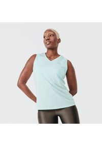 KALENJI - Koszulka do biegania bez rękawów damska Kalenji Run Dry. Kolor: zielony. Materiał: materiał, poliester. Długość rękawa: bez rękawów. Sport: bieganie, fitness #1