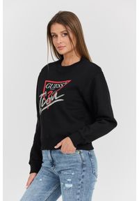 Guess - GUESS Czarna damska bluza Icon z dużym logo, Rozmiar L. Okazja: na co dzień. Kolor: czarny. Materiał: poliester, bawełna, materiał. Długość rękawa: długi rękaw. Długość: długie. Styl: casual #4