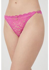Emporio Armani Underwear stringi kolor fioletowy z koronki. Kolor: fioletowy. Materiał: koronka. Wzór: koronka