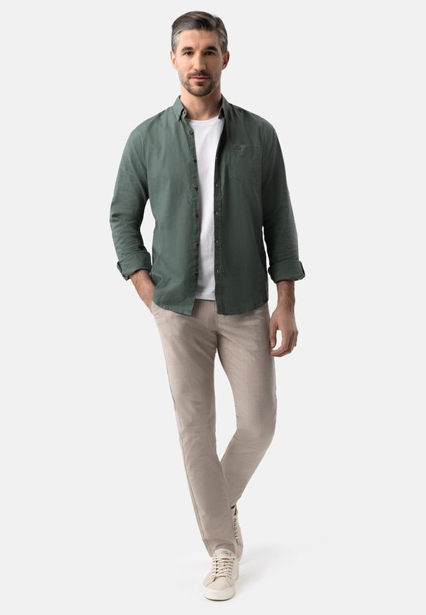 Volcano - Spodnie w kratkę R-SIMO. Kolor: beżowy. Materiał: tkanina, materiał. Wzór: kratka. Styl: klasyczny