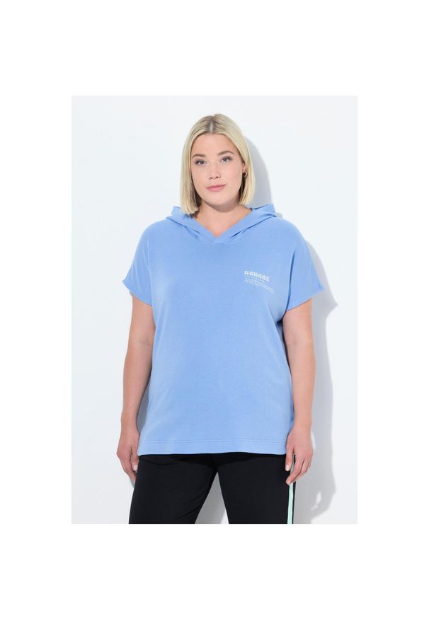 ULLA POPKEN - Damskie Bluza funkcyjna szybkoschnąca kaptur bez rękawów. Kolekcja: plus size. Kolor: niebieski. Materiał: poliester, bawełna, materiał, elastan. Długość rękawa: bez rękawów
