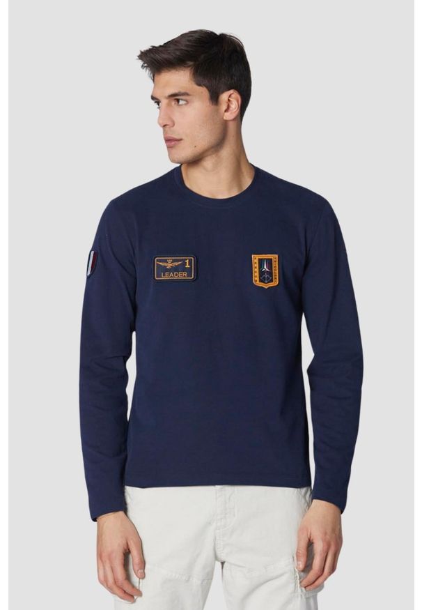 Aeronautica Militare - AERONAUTICA MILITARE Granatowy męski longsleeve With Patches, Rozmiar M. Kolor: niebieski. Długość rękawa: długi rękaw