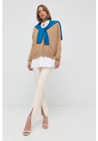 IVY & OAK - Ivy Oak Spodnie damskie kolor kremowy proste high waist. Okazja: na co dzień. Stan: podwyższony. Kolor: beżowy. Materiał: materiał. Styl: casual #3