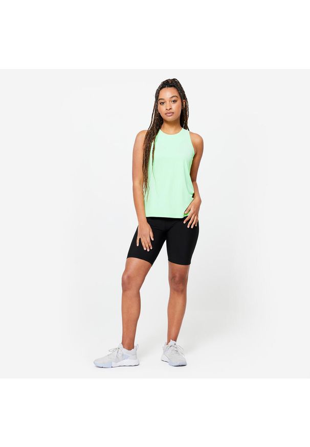 DOMYOS - Spodenki fitness damskie Domyos. Kolor: czarny. Materiał: poliester, materiał, elastan. Sport: fitness