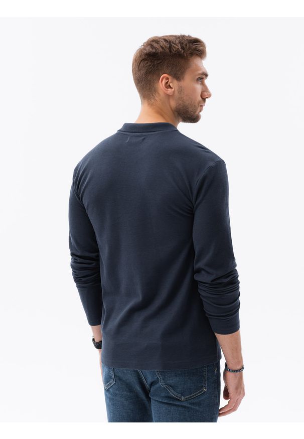Ombre Clothing - Longsleeve męski bez nadruku L132 - granatowy - XXL. Typ kołnierza: polo. Kolor: niebieski. Materiał: bawełna, jeans, materiał. Długość rękawa: długi rękaw. Wzór: ze splotem