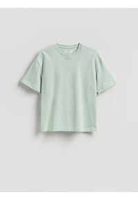 Reserved - Bawełniany t-shirt boxy - jasnozielony. Kolor: zielony. Materiał: bawełna