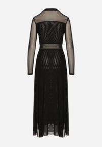 Born2be - Czarna Siateczkowa Sukienka Rozkloszowana Longsleeve z Domieszką Wiskozy Eprela. Okazja: na randkę. Kolor: czarny. Materiał: wiskoza. Długość rękawa: długi rękaw. Typ sukienki: rozkloszowane. Styl: klasyczny #3